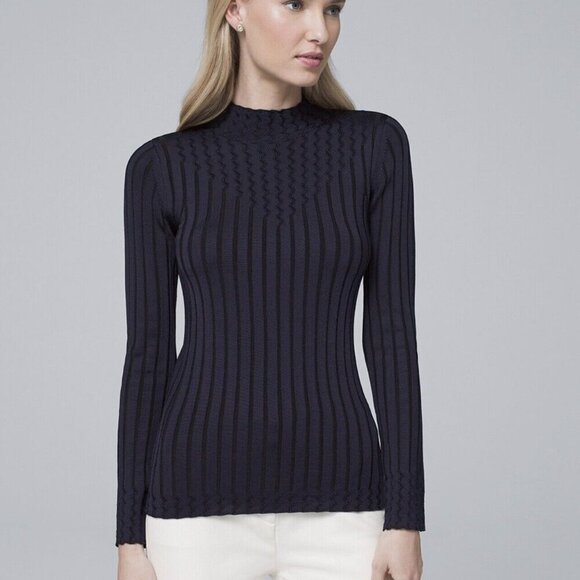 White House Black Market Sweaters - 2/$30 White House Black Market Mock Neck Yoked Sweater Indigo Medium #9884